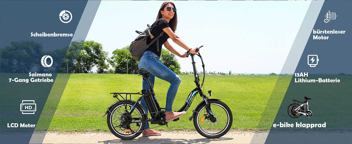 Велосипед KAISDA E-Bike 20 250W 36V 13Ah, 100 км, 7-шв., з кошиком (чорний)