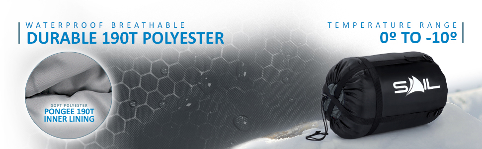 Спальний мішок SAIL XL для великих людей, 4-сезони, 1.6-2.7 кг, водонепроникний, для походу, кемпінгу та відпочинку на природі (Чорний)
