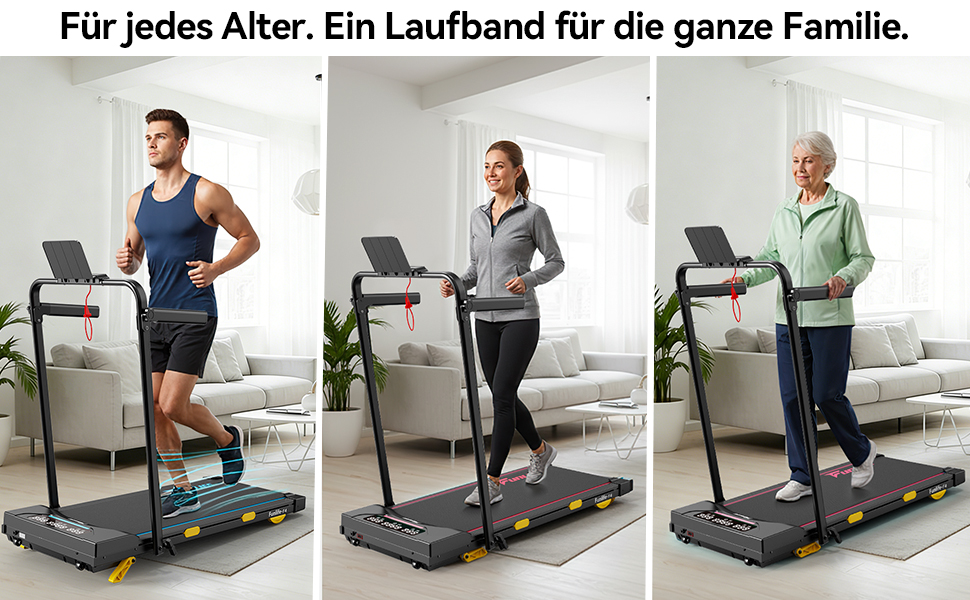 Біговий тренажер FunLife F4 (оновлення 2025) – 4-в-1, складний, з кутом нахилу 7%, керування через додаток, тихий, з двома ручками та страхувальним тросом, 1-12 км/год, для дому, для людей похилого віку, червоний