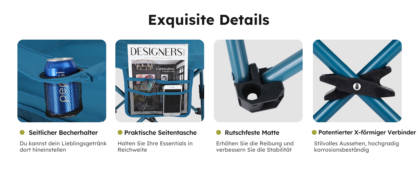 HIGH POINT SPORTS 2 шт. Складний стул для кемпінгу, риболовлі та відпочинку на природі. Зручний, з підстаканником та холодильником, до 120 кг, блакитний