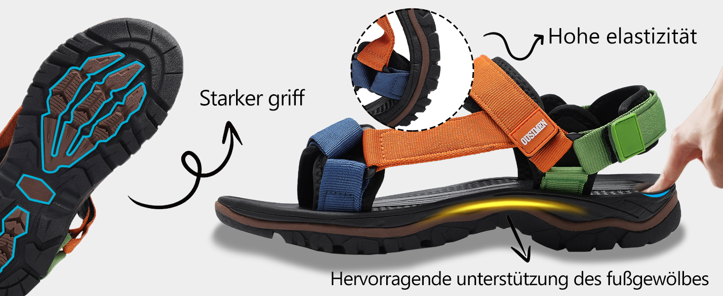 Чоловічі трекінгові сандалі SYKT для туризму та відпочинку на природі (чорний, сірий, 44 EU)