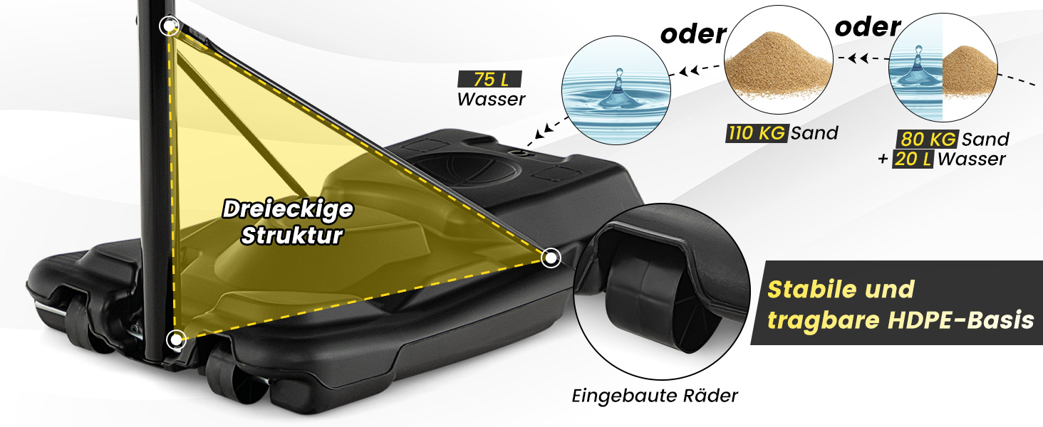 Баскетбольна стійка COSTWAY 130-305 см регулюється по висоті, вуличне баскетбольне кільце з колесами та підставкою, портативний баскетбольний майданчик, підставка може бути наповнена водою та піском, система кошиків для дітей, дорослих