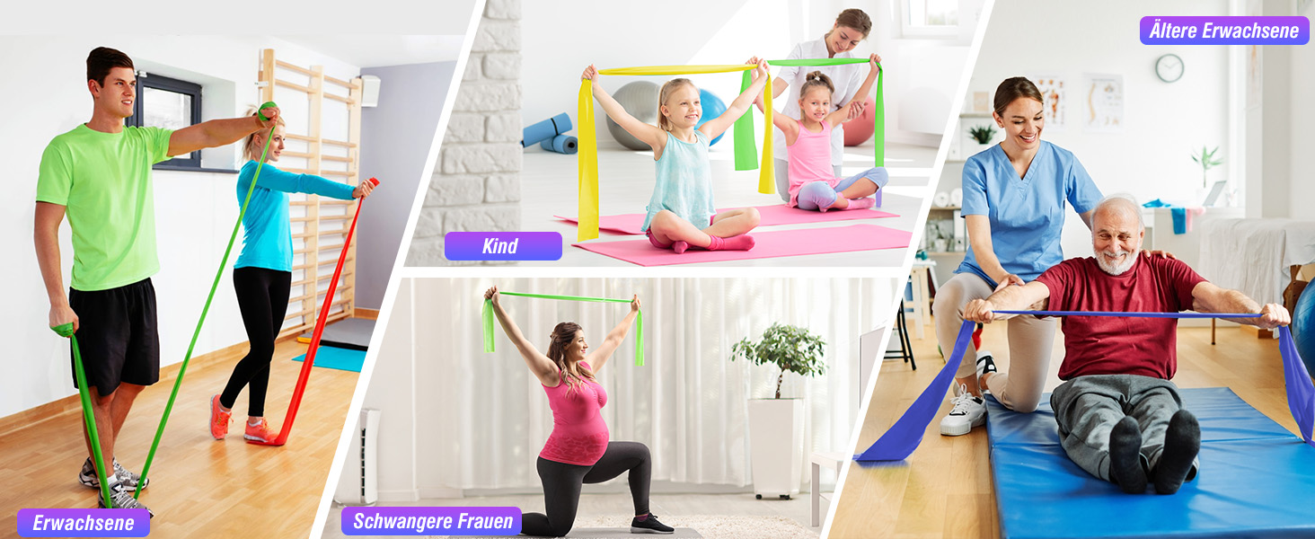 Фітнес-гумки Fokky 4 шт., еластичні стрічки для фітнесу, йоги та пілатесу, 2 м, 4 рівні опору, жовті, зелені, червоні, сині