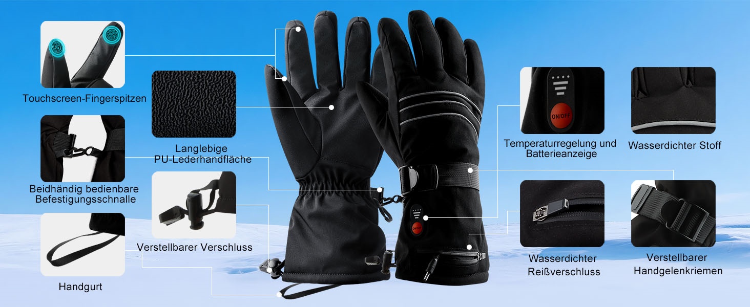 Електричні гріючі рукавиці для чоловіків та жінок, 7.4V 3200mAh, XL, Чорний