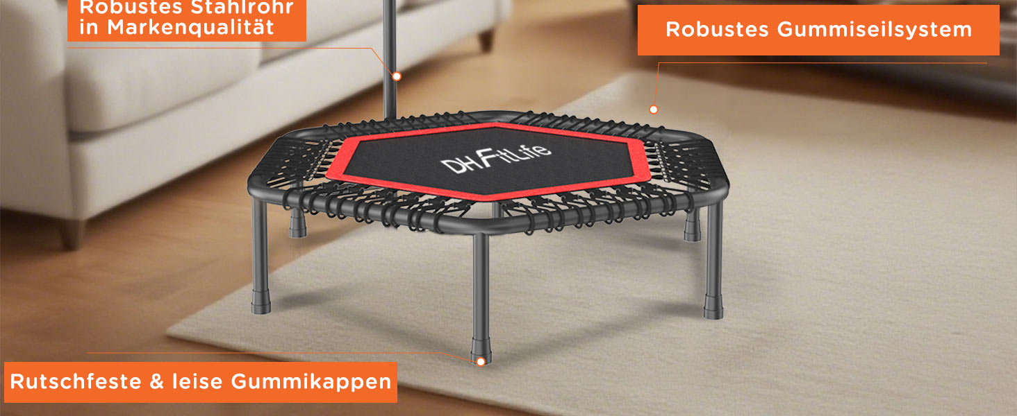 Трамплін для фітнесу DH FitLife | Ø114 см, до 150 кг, регульована ручка, стабільний та тихий | для дітей та дорослих