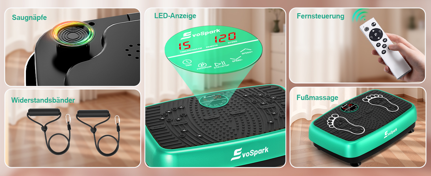 Платформа для вібраційного тренування EvoSpark - масажер для дому, для схуднення та загального оздоровлення, 450 LBS, зелений