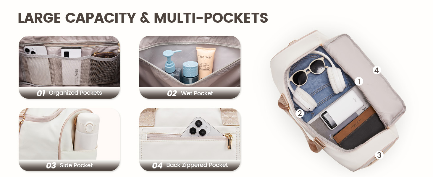 Сумка-валіза LOVEVOOK для жінок, 37L, для подорожей, вихідної подорожі, пологового будинку з косметичкою, відділенням для взуття та мокрих речей, водонепроникна спортивна сумка, Gym Yoga Bag, ручна поклажа для спорту, відпустки, літака, бежево-рожева