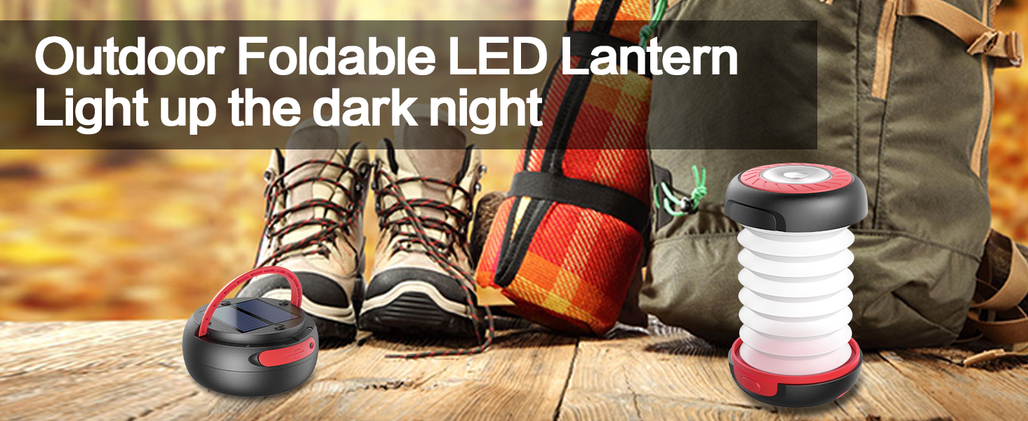 Сонячна LED кемпінгова лампа-ліхтар з живленням від сонця та USB, 3 режими світла, Power Bank, браслет для виживання (червона)