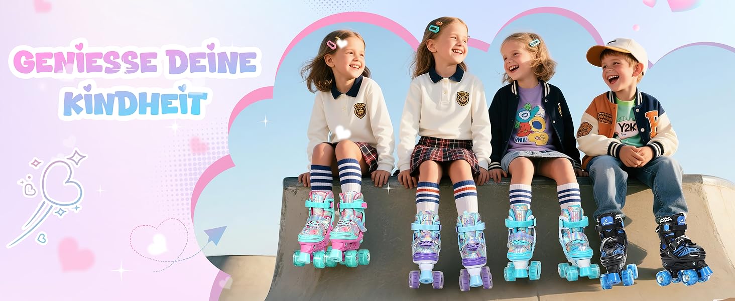 Роликові ковзани Sportneer для дітей (дівчаток), EU 23-36, веселка, 4 розміри, регульовані, з захистом, для початківців, подарунок