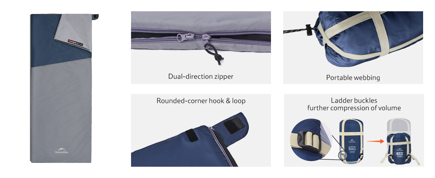 Спальний мішок Naturehike Ultraleicht – ультралегкий, 680/760g, для 3 сезонів, 190x75/205x85cm, для походів, рюкзаків, кемпінгу, комфортна температура 15°C (Димно-синій/Світло-синій)