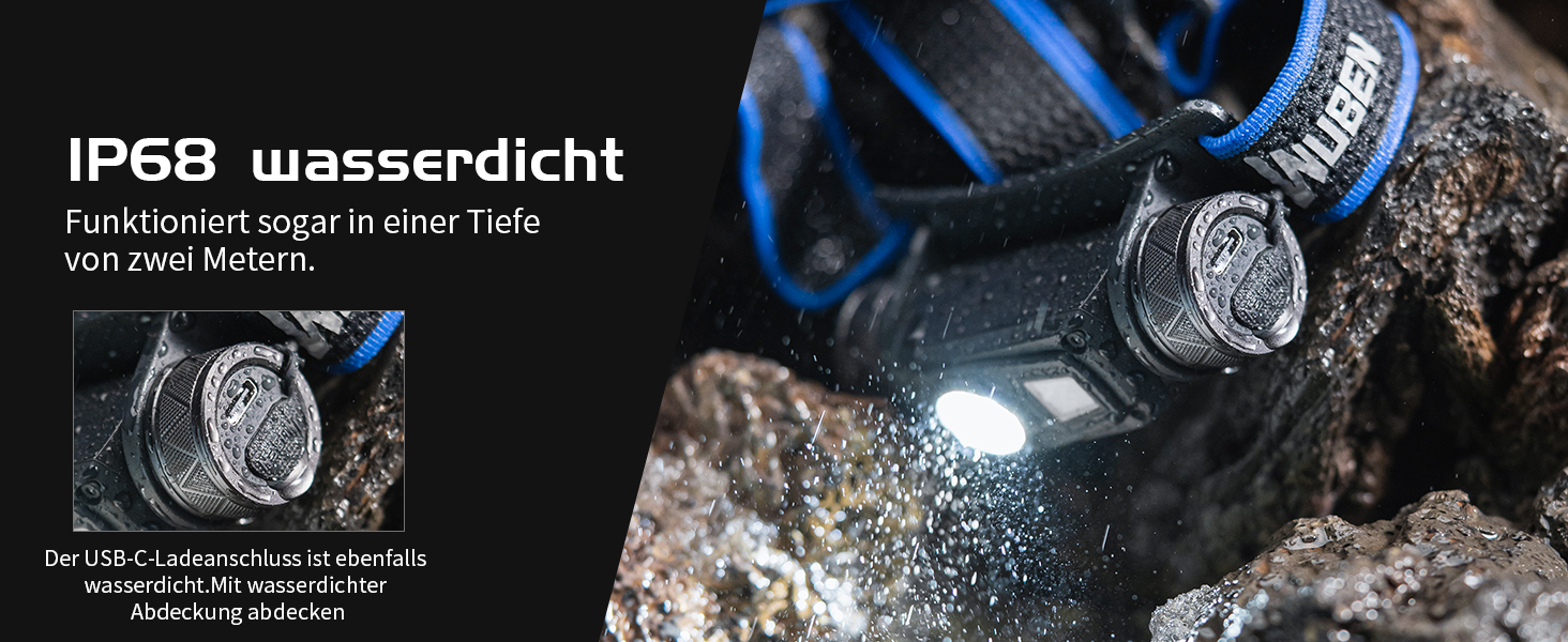 Ліхтарик на лоб WUBEN H1 Pro 1200 Lumen: LED, 10 режимів, USB-C, водонепроникний IP68, для кемпінгу та активного відпочинку