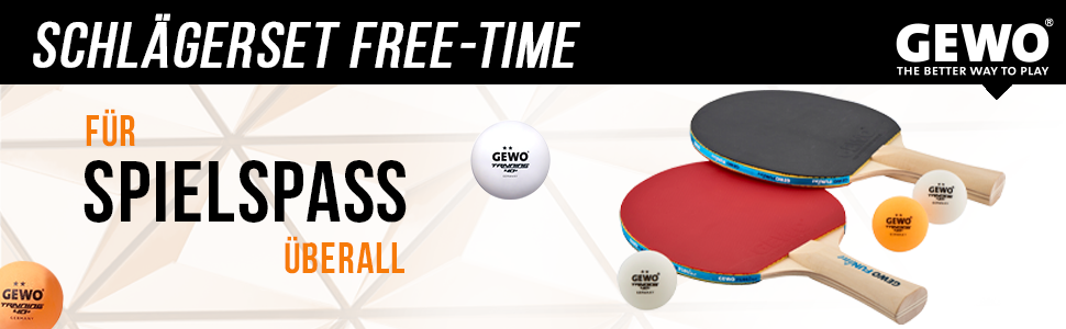 Набір для настільного тенісу GEWO Fun: одиночні або повні комплекти з 1-4 ракетками, м'ячами, сумкою та сіткою. Підходить для початківців, хобі та відпочинку. Покриття Noppen-Innen, ергономічна ручка. Комплектація: 4 ракетки + 10 м'ячів + сумка (2 ракетки + 3 м'ячі + сітка)