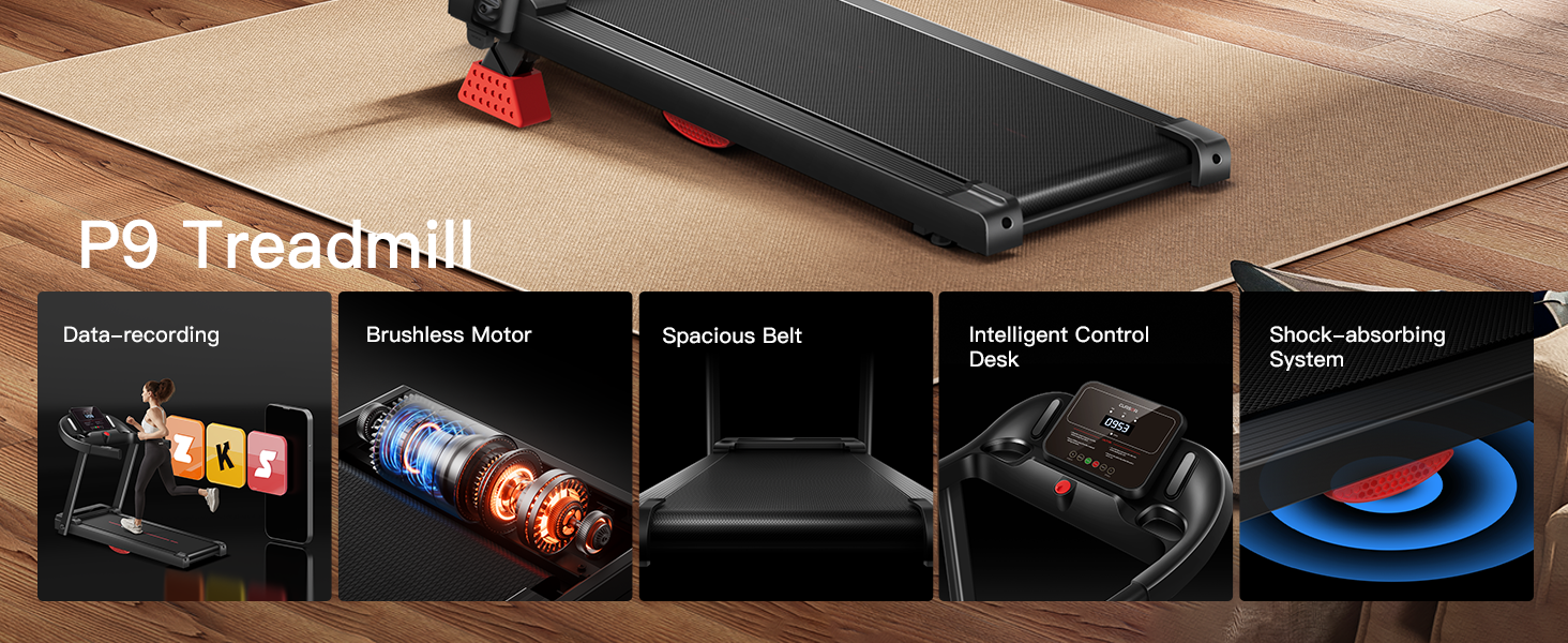 Біговий тренажер UMAY для дому, складаний, 14 км/год, 3.0PS/2200W з монітором серцевого ритму, APP та динаміками, 12 програм тренувань, максимальне навантаження 136 кг, нахил 15%