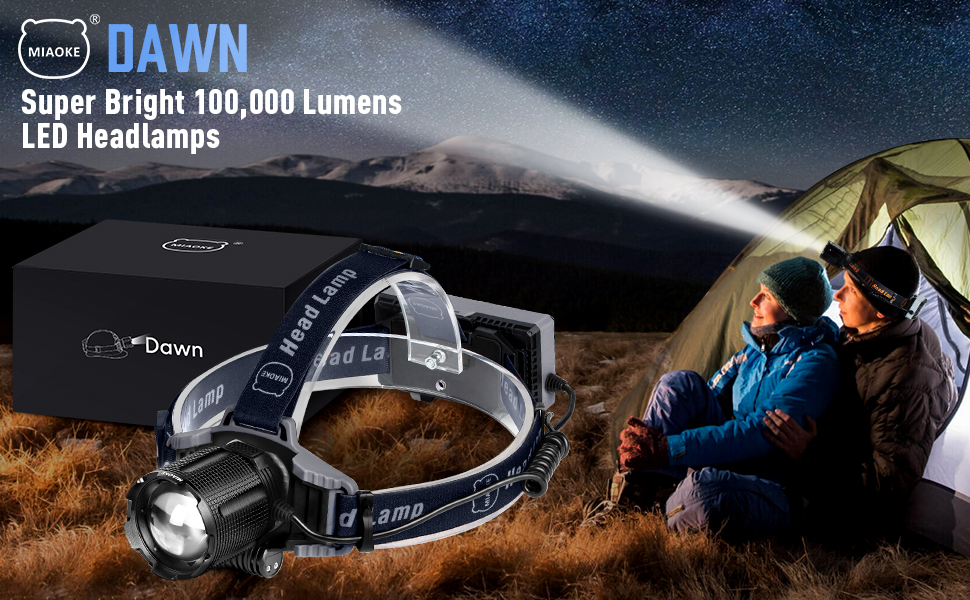 MIAOKE Фронтальний ліхтар налобний світлодіодний USB перезаряжається 100000 люменів, водонепроникний IPX5, 4 режими, індикатор заряду та сигнальний ліхтар для дорослих, бігу, активного відпочинку, кемпінгу, риболовлі та походів (Синій)