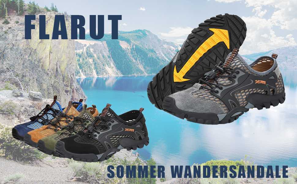 Чоловічі спортивні сандалії FLARUT для літа, трекінгу та хайкінгу. Легкі, дихаючі, з сітчатим верхом. Ідеально для туризму, бігу та скелелазіння. Розмір 44 EU, чорний колір.