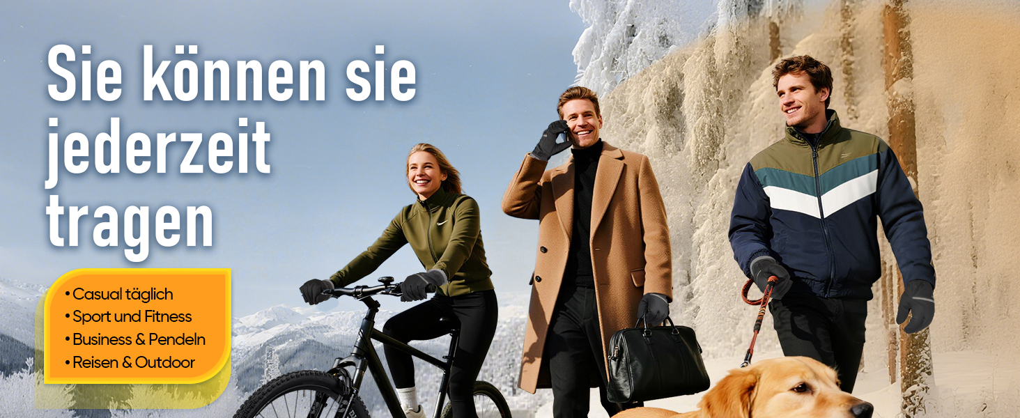 Рукавички GoSkala для жінок та чоловіків - зимові велосипедні рукавички, теплі рукавички для катання на лижах, водонепроникні, з підтримкою сенсорного екрану, спортивні рукавички для бігу, їзди, походів, чорні