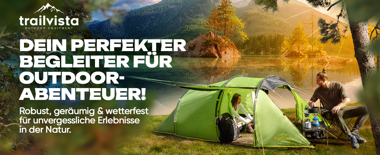 Намет Trailvista® Cevedale Zelt для 4 осіб: водонепроникний, легкий, швидко встановлюється, з тамбуром. Сімейний тунельний намет для кемпінгу, блакитний