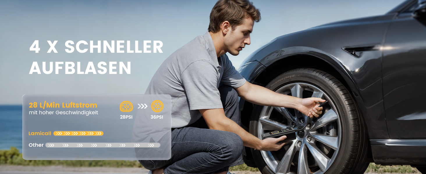Електрична повітряна помпа Lamicall для велосипеда, авто, мотоцикла та м'ячів - 150PSI, з LED-ліхтариком (оновлена)