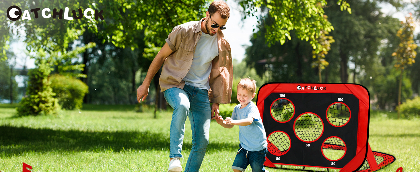 Дитячі ворота для футболу CATCHLUCK - Pop Up ворота з 6 перешкодами, мішком для перенесення (Червоні)