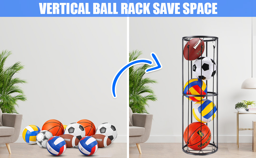 Стійка для баскетбольного м'яча на 2 яруси з 3 мотузками, органайзер для спортивних м'ячів, настінний тримач, для гаража, баскетболу, футболу