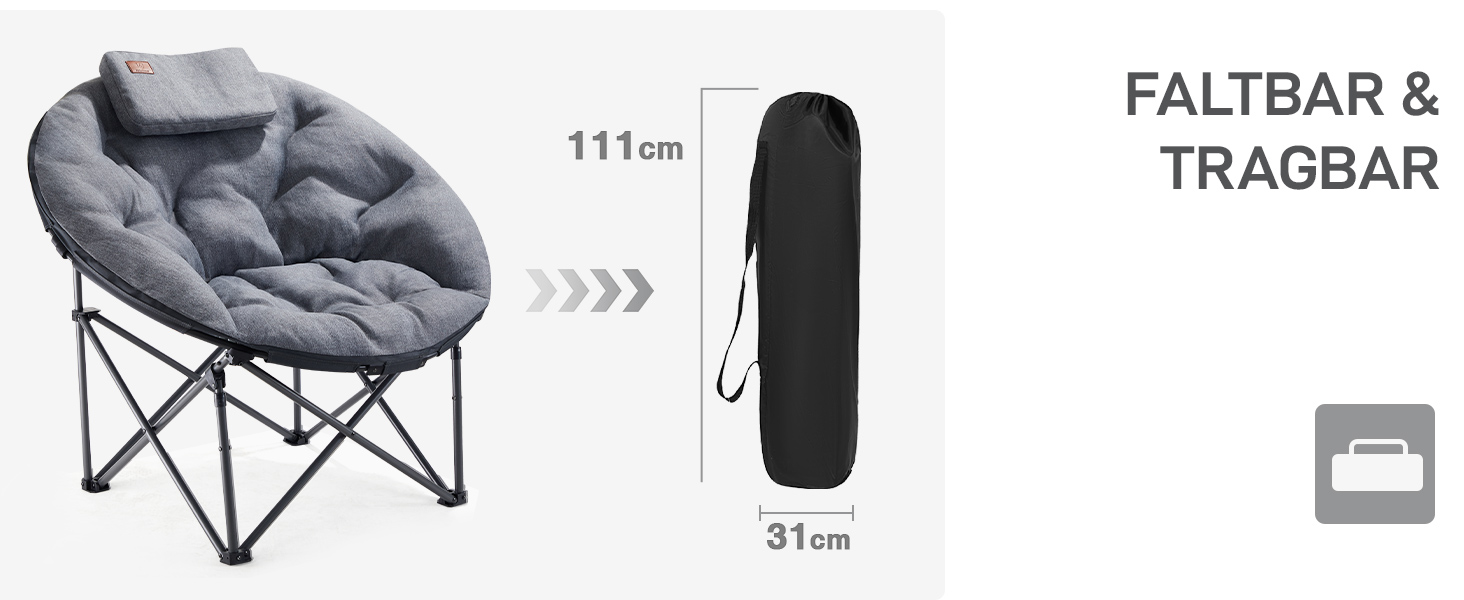 Крісло для кемпінгу EVER ADVANCED Luxus Moonchair XXL: широке, з подушкою, 150 кг, сіре