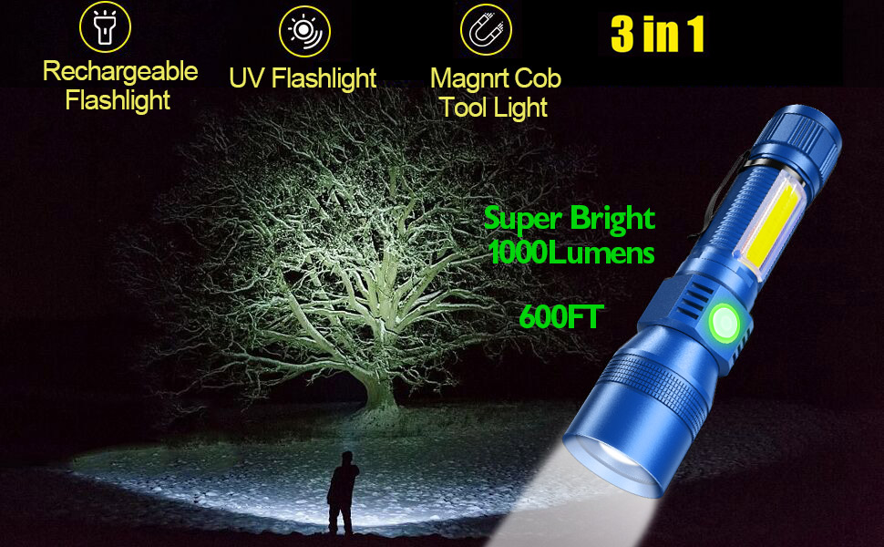 Ліхтарик Karrong LED з USB-зарядкою: Ультрафіолетовий (UV 395нм) та червоний світло, 7 режимів, магнітний корпус, акумулятор, для кемпінгу та походів (Синій, 2 шт)