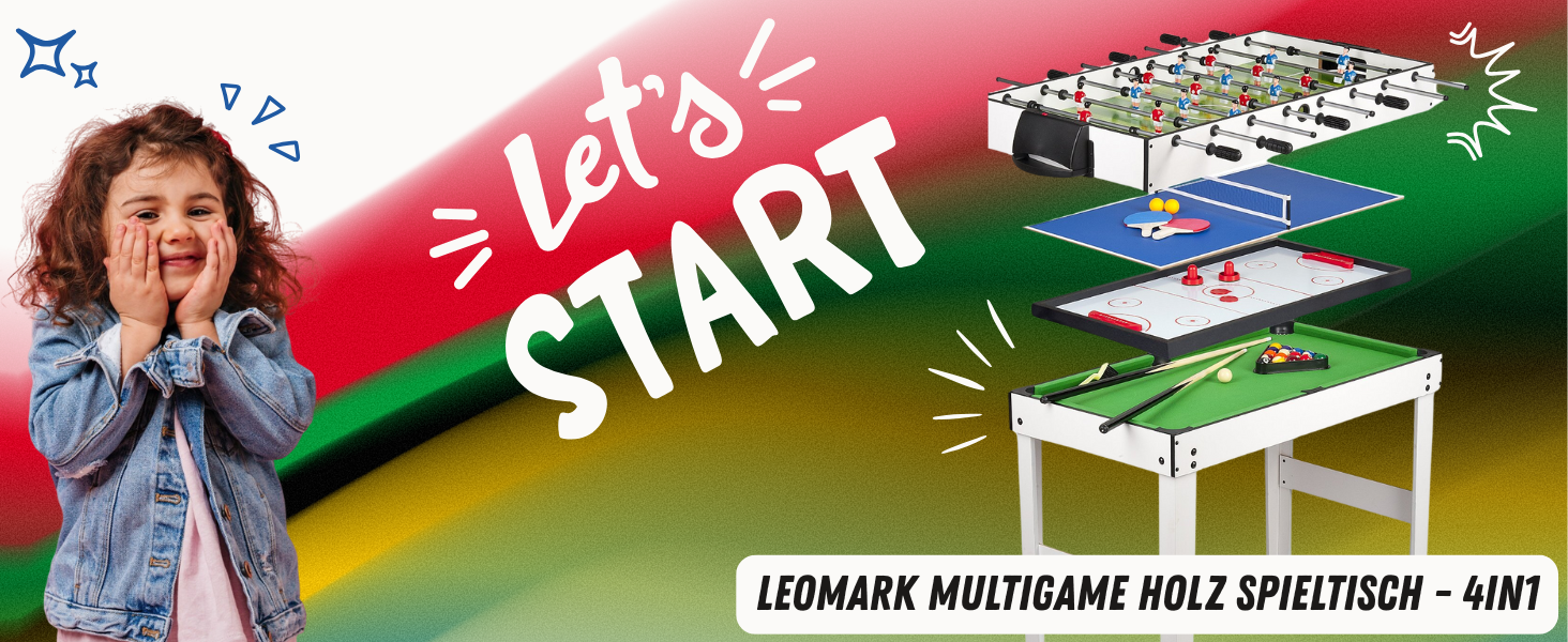 Leomark Multigame Ігровий стіл 4в1: Футбол, Білліард, Хокей, Теніс з аксесуарами для багатокористувацької гри