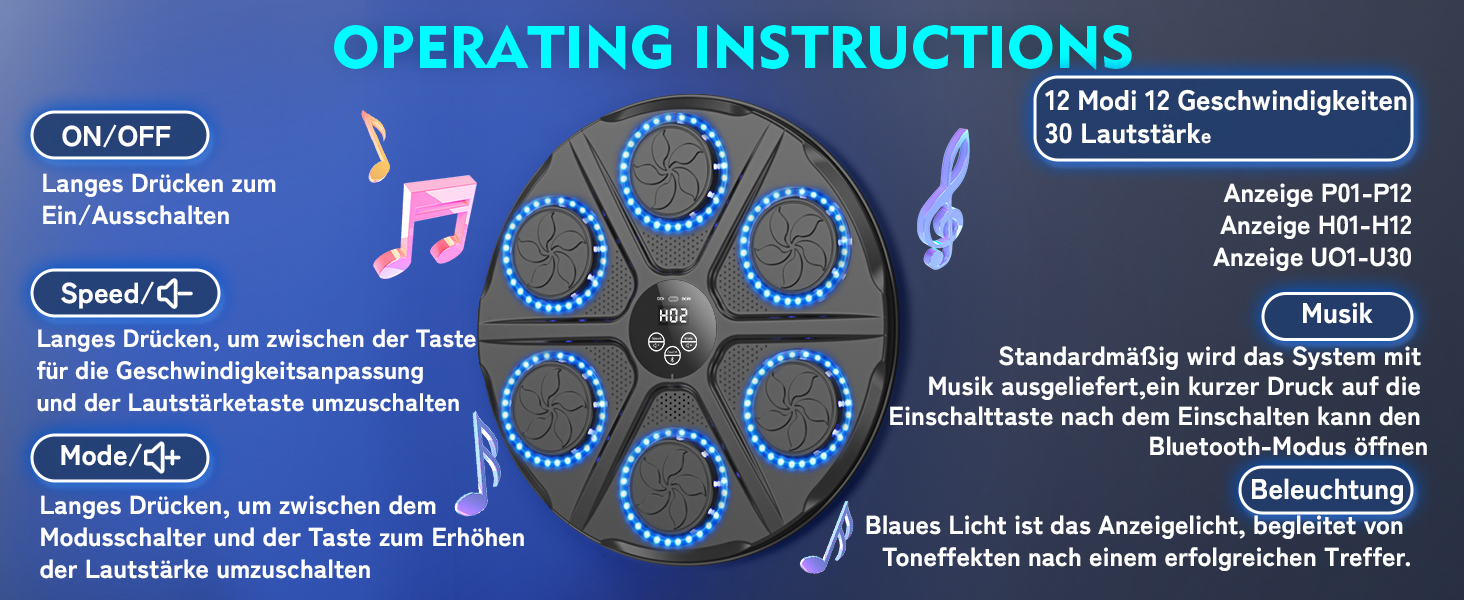 Музична бокс-машина для дорослих і дітей з Bluetooth, LED, 12 режимів та 12 швидкостей, бокс-рукавички в комплекті, електронний тренажер для боксу