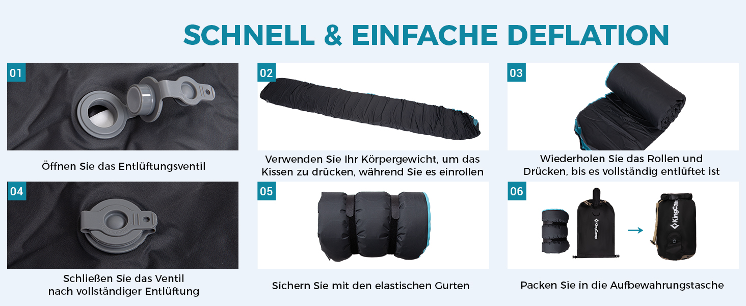 Кемпінговий килимок KingCamp R4.9 з memory foam, 10см, 4-сезонний, надувний, для кемпінгу та подорожей, блакитний