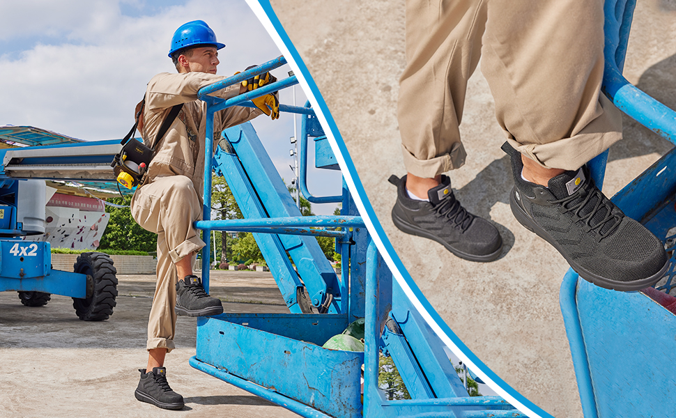 Черевики безпеки FitVille для чоловіків, X-широкі, з металевим носком, легкі, дихаючі, антипрокольні, протиковзкі, чорні, 47 EU