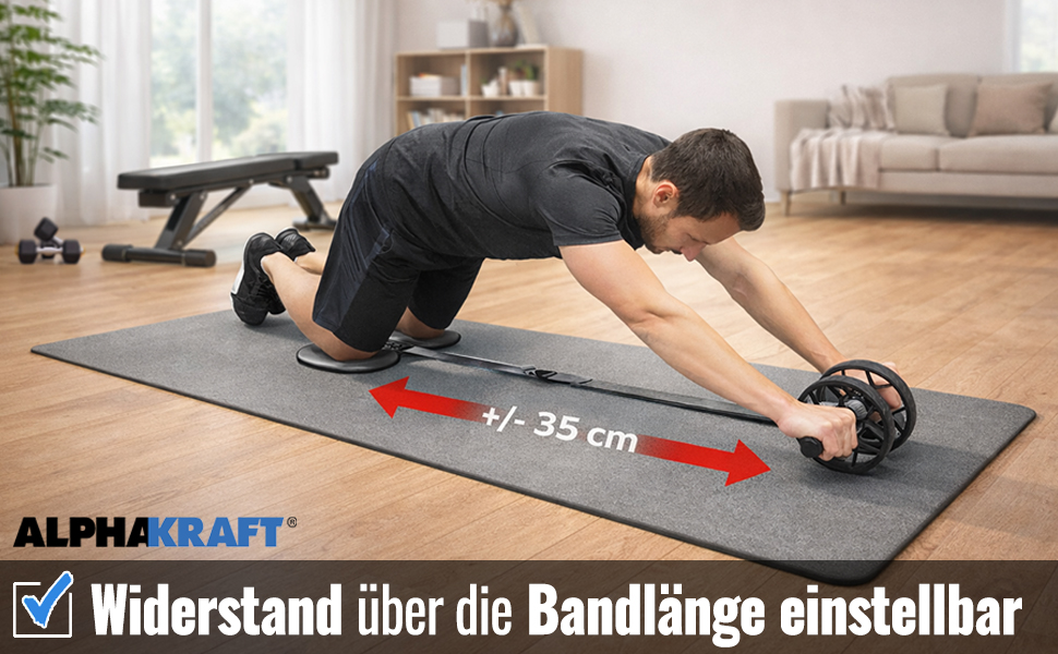 ALPHAKRAFT Ролик для пресу AB Roller з гумовим кільцем та накладками на коліна | Преміум ролик для тренування м'язів живота вдома | Ролик для пресу та тренажер для кора з планом тренувань