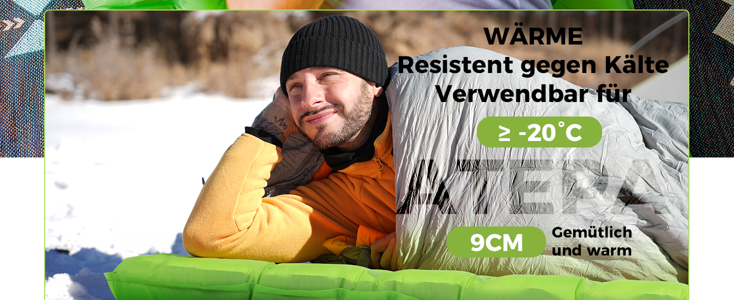 ATEPA ThermAir Ultraleichte Isomatte: Каремат для кемпінгу та хайкінгу, 9 см, R-значення 6, зелений (183x64 см)
