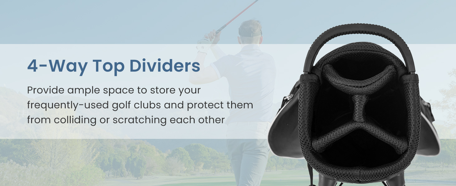 LIFEZEAL Гольф-сумка: портативна сумка для ключок з 4 перегородками, сумка-станд для гольфу з регульованим плечовим ременем, легка чорна сумка для чоловіків та жінок
