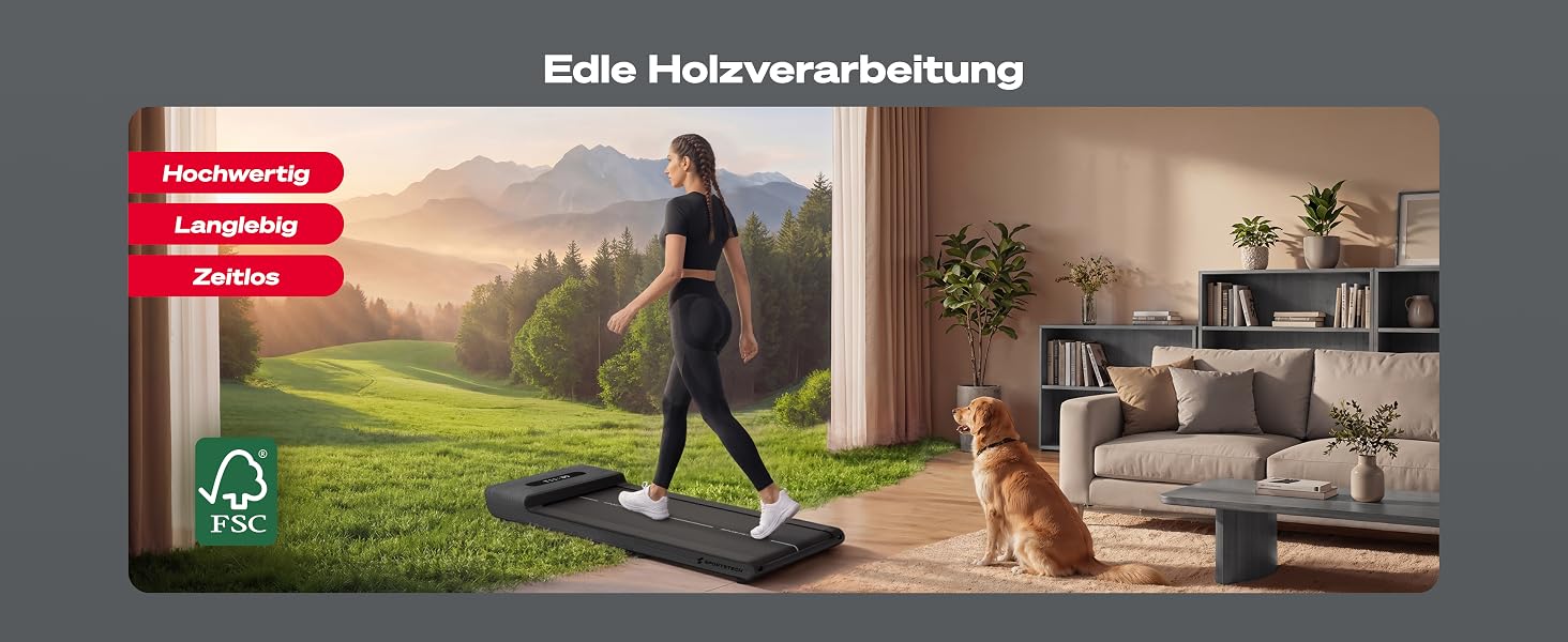 Складана бігова доріжка для ходьби Sportstech WoodPad Pro: компактна доріжка для дому та офісу, до 8 км/год, з лічильником кроків та підтримкою застосунку, витримує до 120 кг