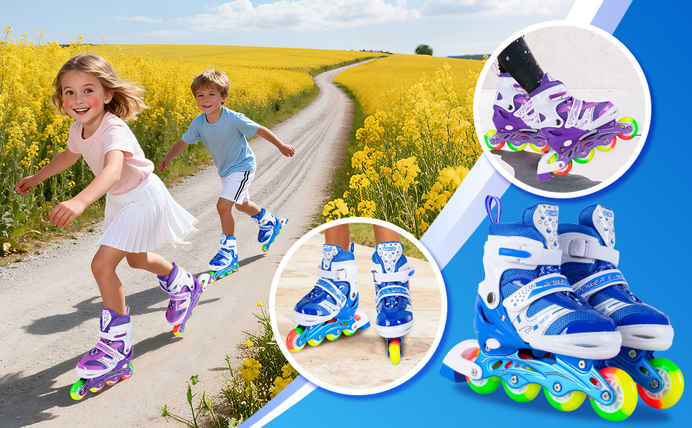 Дитячі ролики JIFAR Inliner Kinder з регульованим освітленням, розміри 30-33, 34-37, для хлопчиків та дівчаток, блакитні