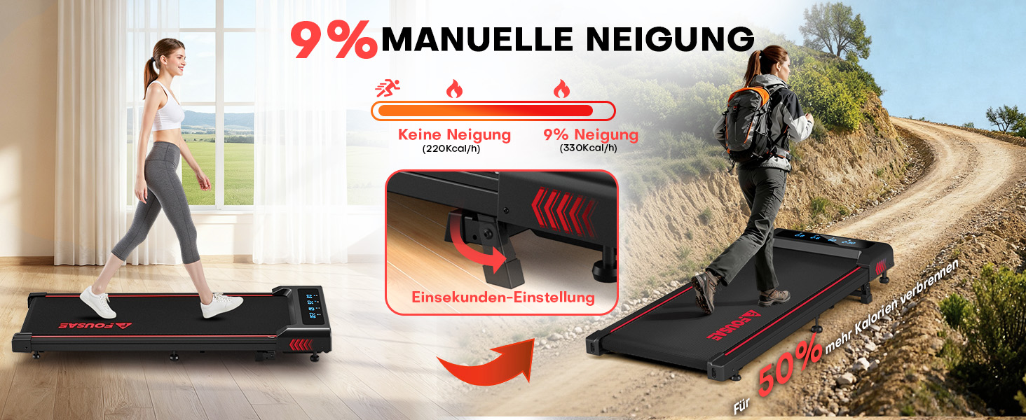 Бігова доріжка Walking Pad для дому з нахилом 9%, потужність 2.5HP, швидкість 1-10 км/год, LED-дисплей, 12 програм, до 150 кг (Чорно-червона)