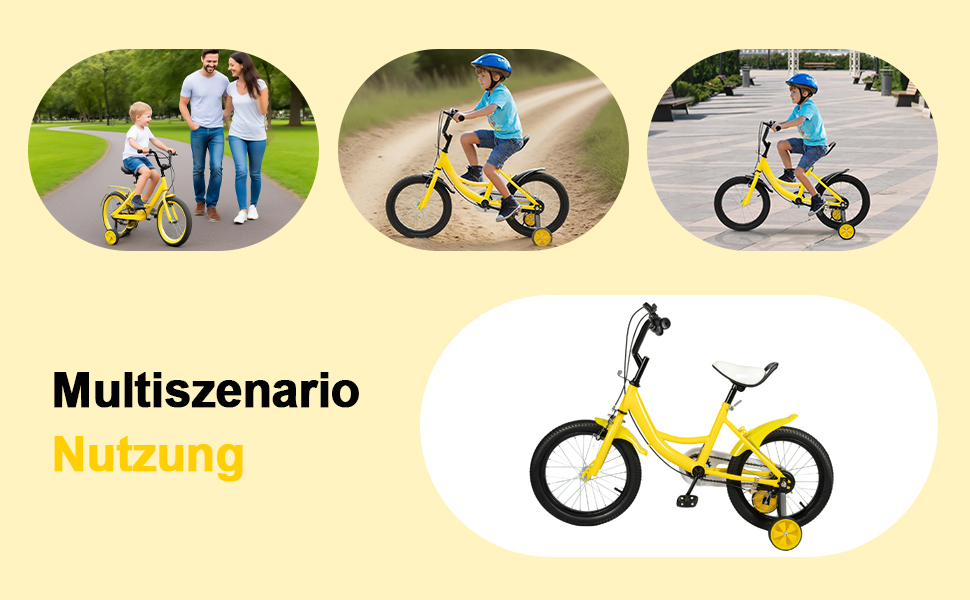 Дитяче велосипед 16 дюймів для хлопчиків та дівчаток, з регульованою висотою та знімними бічними колесами, для дітей 5-8 років (жовтий)