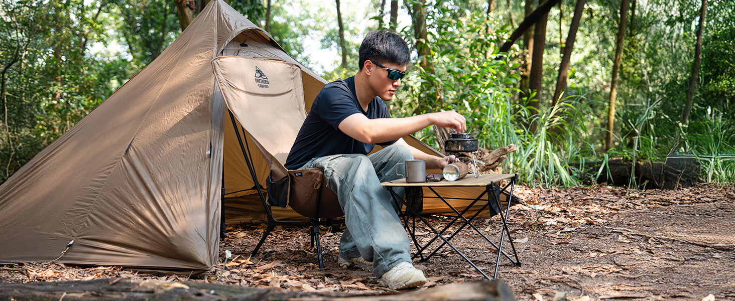 Складний туристичний стілець OneTigris OASISFLEX: міцний, легкий, з кишенями для відпочинку на природі та риболовлі (Kojote Brown)