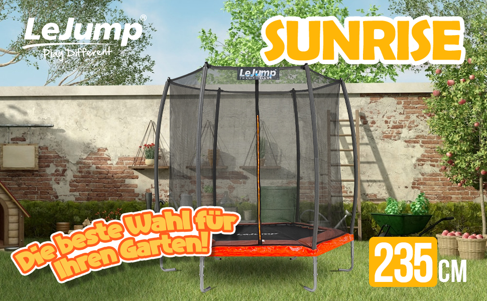 Трамплін Sunrise 235 см з захисним сіткою та м'якою обшивкою для саду та фітнесу