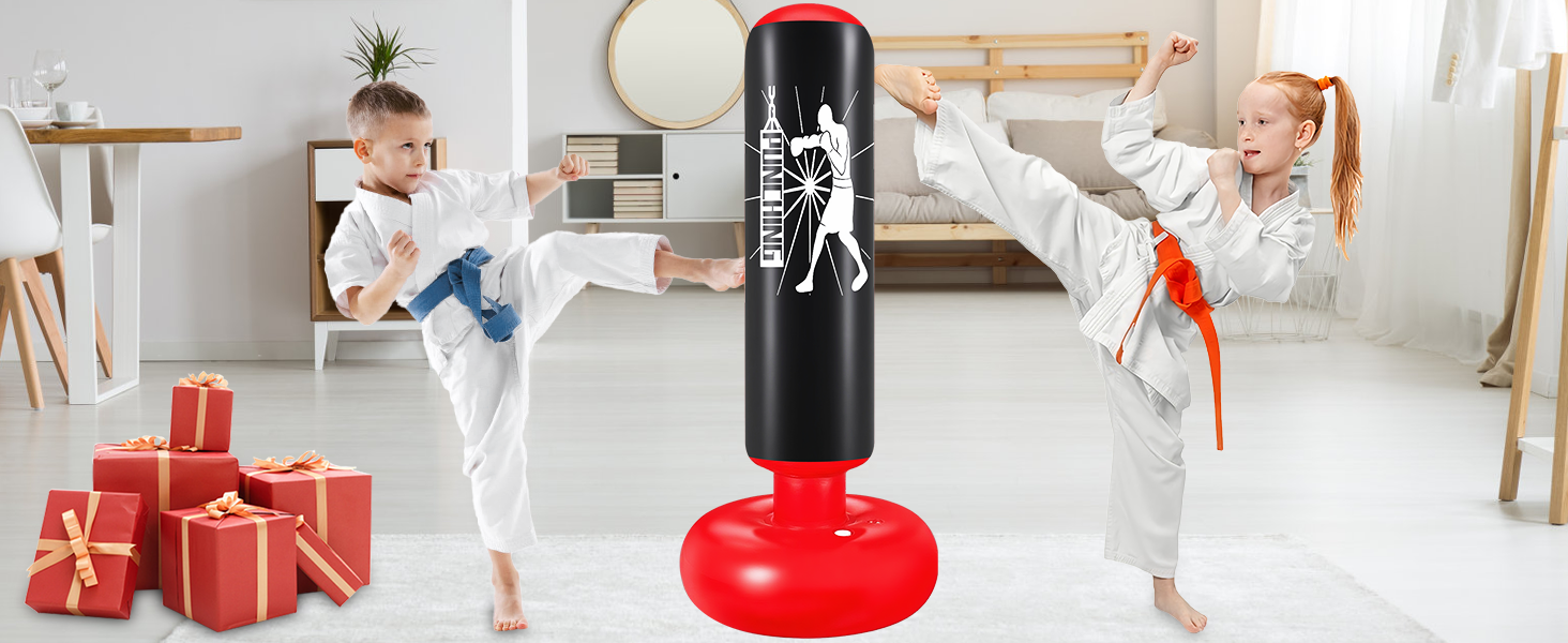 Груша боксерська дитяча Ninonly 160 см з рукавичками та насосом - стійка для боксу в приміщенні та на вулиці для хлопчиків та дівчаток