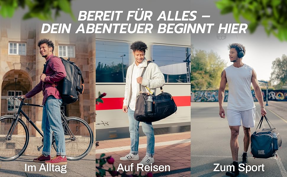 Спортивна сумка [з переробленого PET] 50L – Gym Bag та рюкзак в одному – водонепроникна сумка для тренувань чоловіча/жіноча – спортивний рюкзак з відділенням для взуття, фітнес, велика дорожня сумка (Pinewood Green)