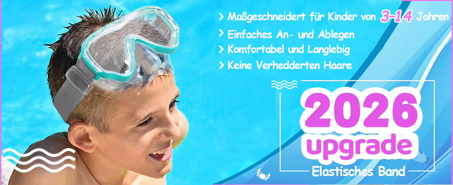 Дитячі маски для снорклінгу Vvinca з тканинним ремінцем, 180° панорама, анти-протікання, для дітей 3-13 років, зелені