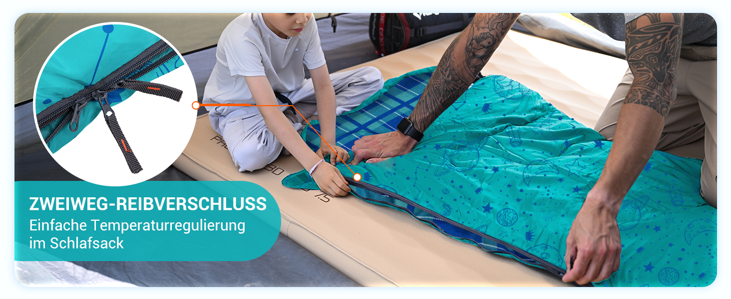 Сплячий мішок KingCamp для дітей, фланелевий, легкий, водонепроникний, компактний, зимовий, 4 сезони, для кемпінгу, підходить для дітей до 140 см, комфортна температура: 7°C (Блакитний L)