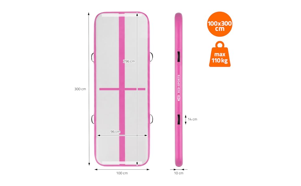 Килимок гімнастичний надувний ECD Germany Airtrack 3м/4м/5м, Рожевий/М'ятно-зелений, з електронасосом та сумкою для тренувань, фітнесу, йоги