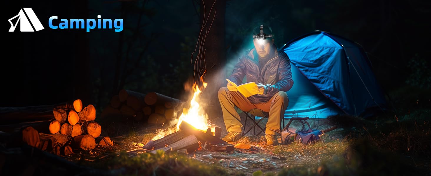 LED налобний ліхтар з акумулятором, надпотужний, з датчиком руху, 3 режими світла та 2 червоних, водонепроникний IPX7, для кемпінгу, бігу, риболовлі, походів, активного відпочинку та надзвичайних ситуацій