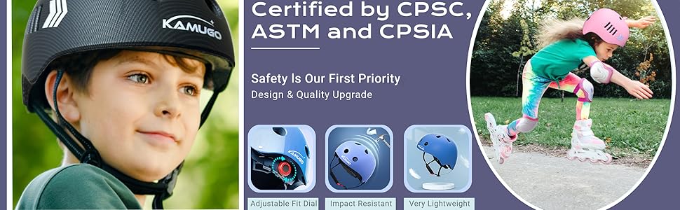 Дитячий шолом KAMUGO з комплектом захисту: наколінники, налокітники, захист зап'ясть. Підходить для дітей 1-8 років для роликів, скейта, велосипеда. Колір: синій, карбон