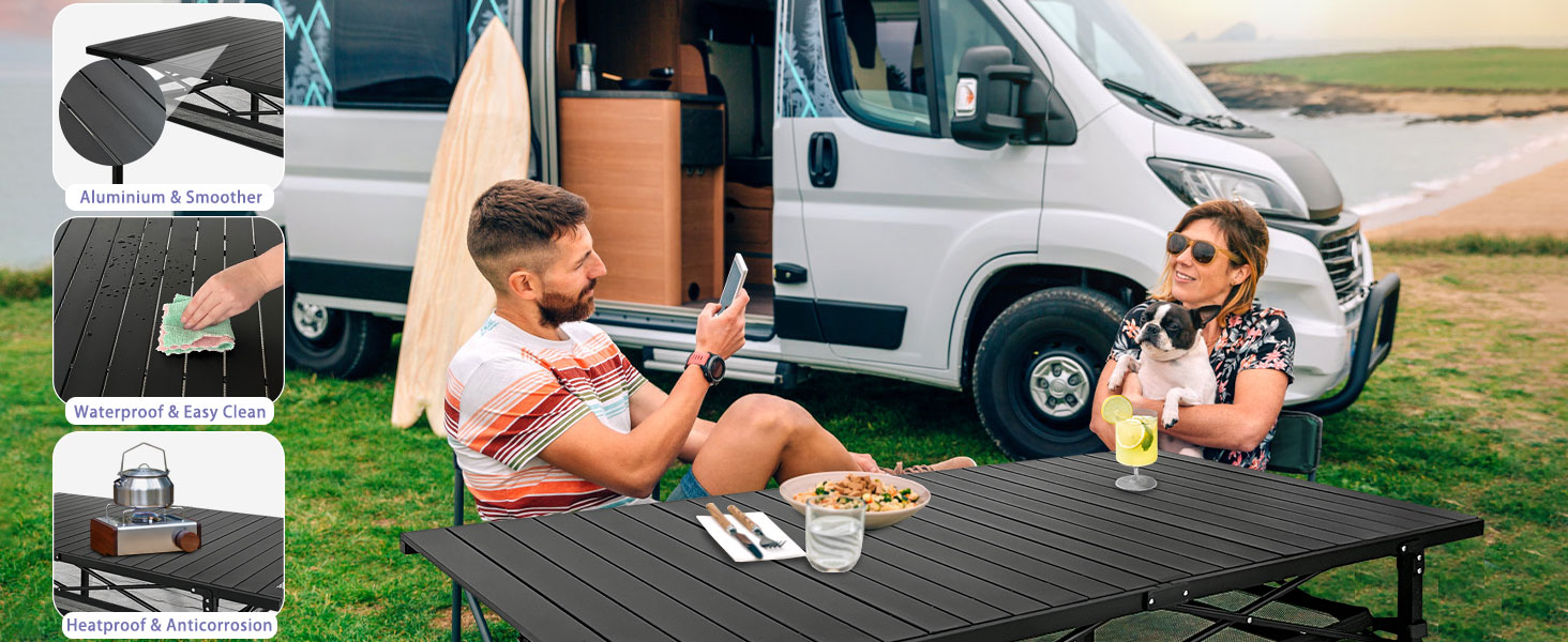 Розкладний туристичний стіл Poeopore для кемпінгу, 140x70x70 см, чорний, на 4-6 осіб