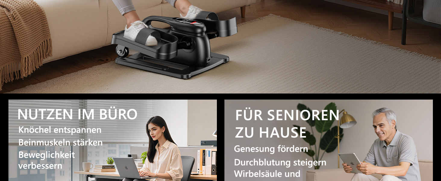 MOMODA Міні електричний тренажер для дому, компактний еліптичний тренажер під стіл, дисплей, 12 швидкостей, тихий та портативний, для дорослих та людей похилого віку