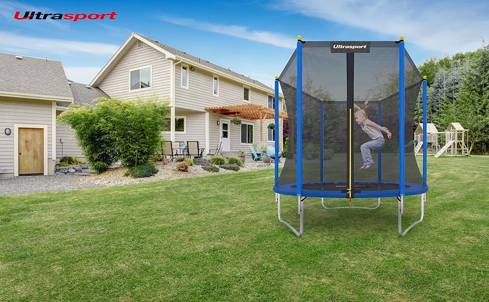 Батут Ultrasport Uni-Jump для дітей на відкритому повітрі Ø 140/183/244/305/366/460 см, до 150 кг. Комплект: сітка, захисний борт, монтажний набір. Можливе використання в приміщенні.