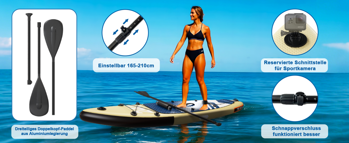 Надувний SUP Борд Devoko для SUP, каякінгу, риболовлі та йоги, 330x76x15 см, до 130 кг, з аксесуарами, бежевий